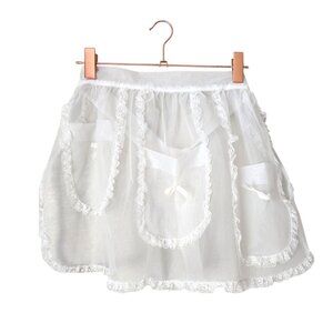 VINTAGE 100% nylon sheer apron skirt lingerie white lace trim OS